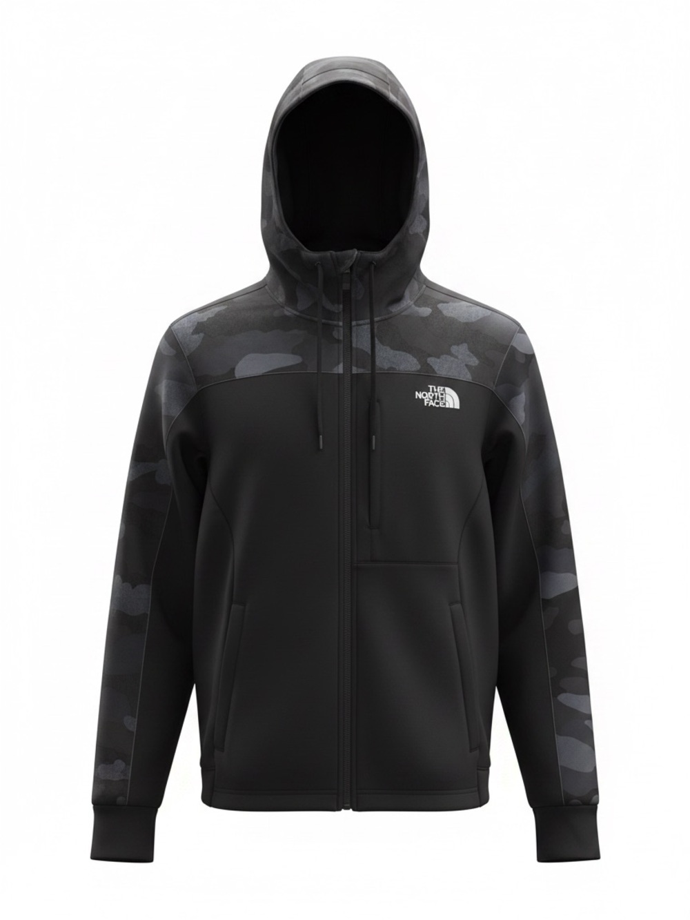 The North Face Men's Black & Gray Camo Softshell full zip up Hoodie Size Small